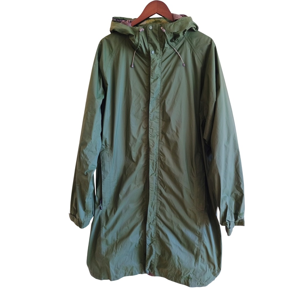 LL Bean Mens XXL Long Hooded Rain Parka Jacket Olive Green Ripstop Waterproof